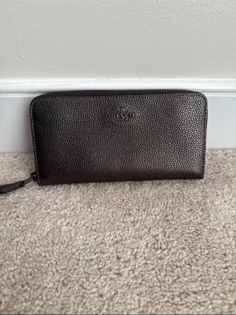 Coach Pewter Pebbled Zip-Around Wallet